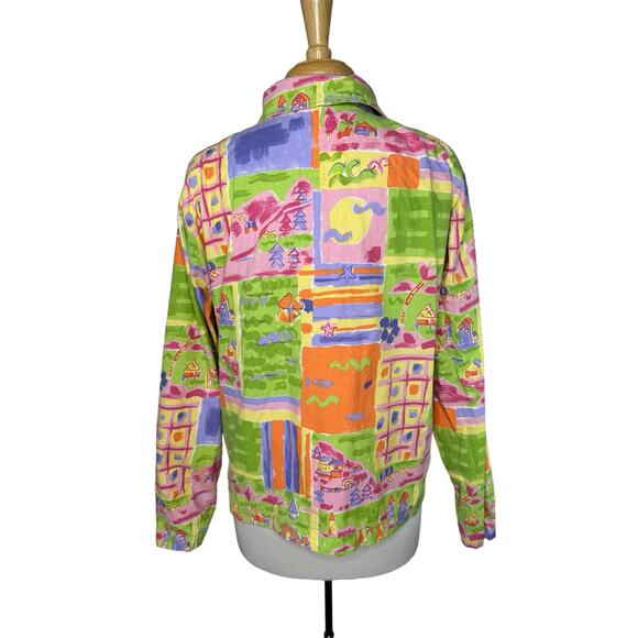 COLDWATER CREEK Pink Multicolor Beach Town Colorful Button Up Shirt Size Large - Picture 3 of 9